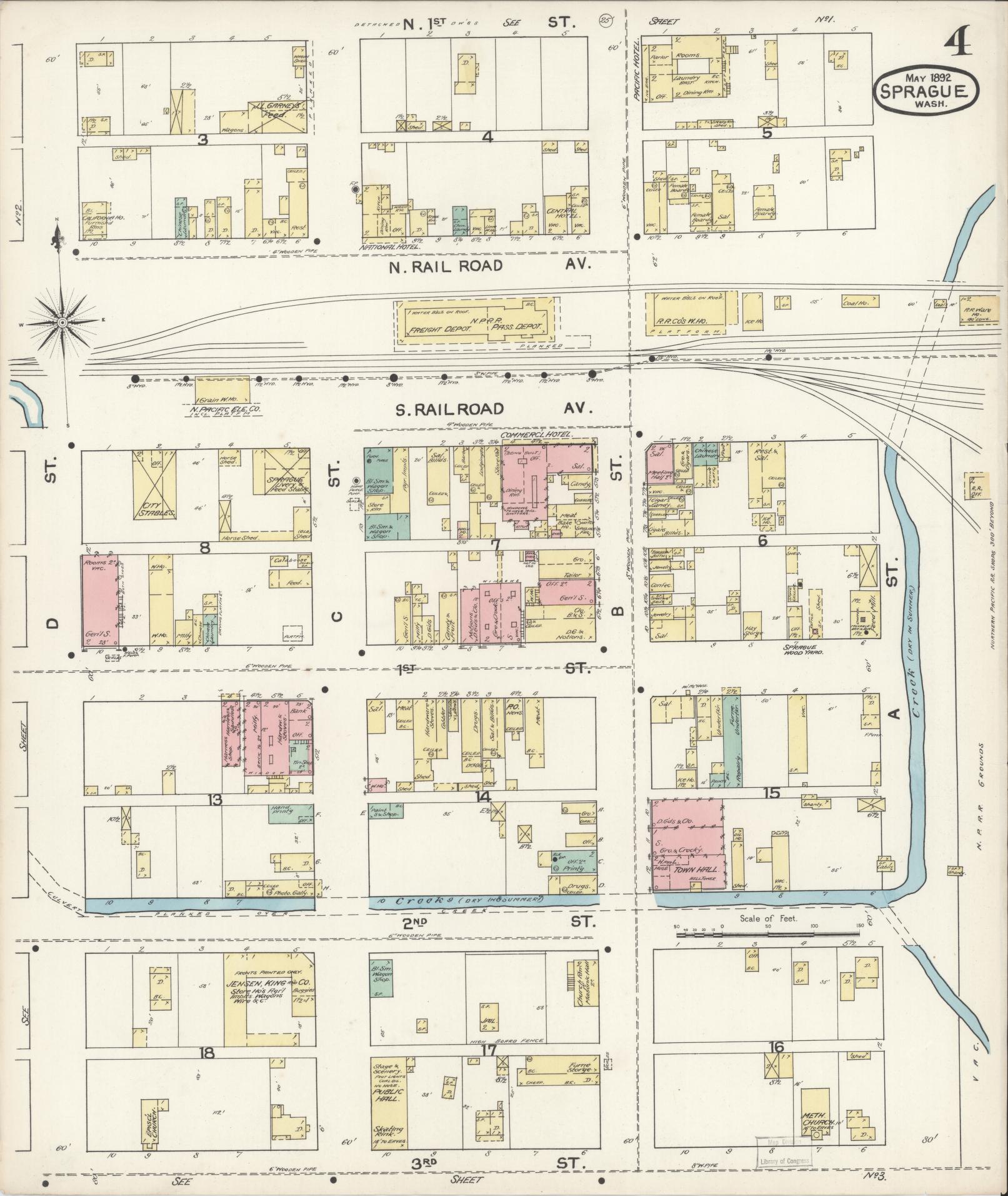 Sanborn Fire Insurance Map from Sprague, Lincoln County, Washington (1892), Sheet #0004 - Complete Map Set gallery image, historic Sanborn map, vintage wall art, Washington Washington