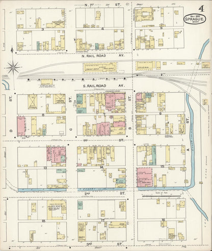 Sanborn Fire Insurance Map from Sprague, Lincoln County, Washington (1892), Sheet #0004 - Complete Map Set gallery image, historic Sanborn map, vintage wall art, Washington Washington