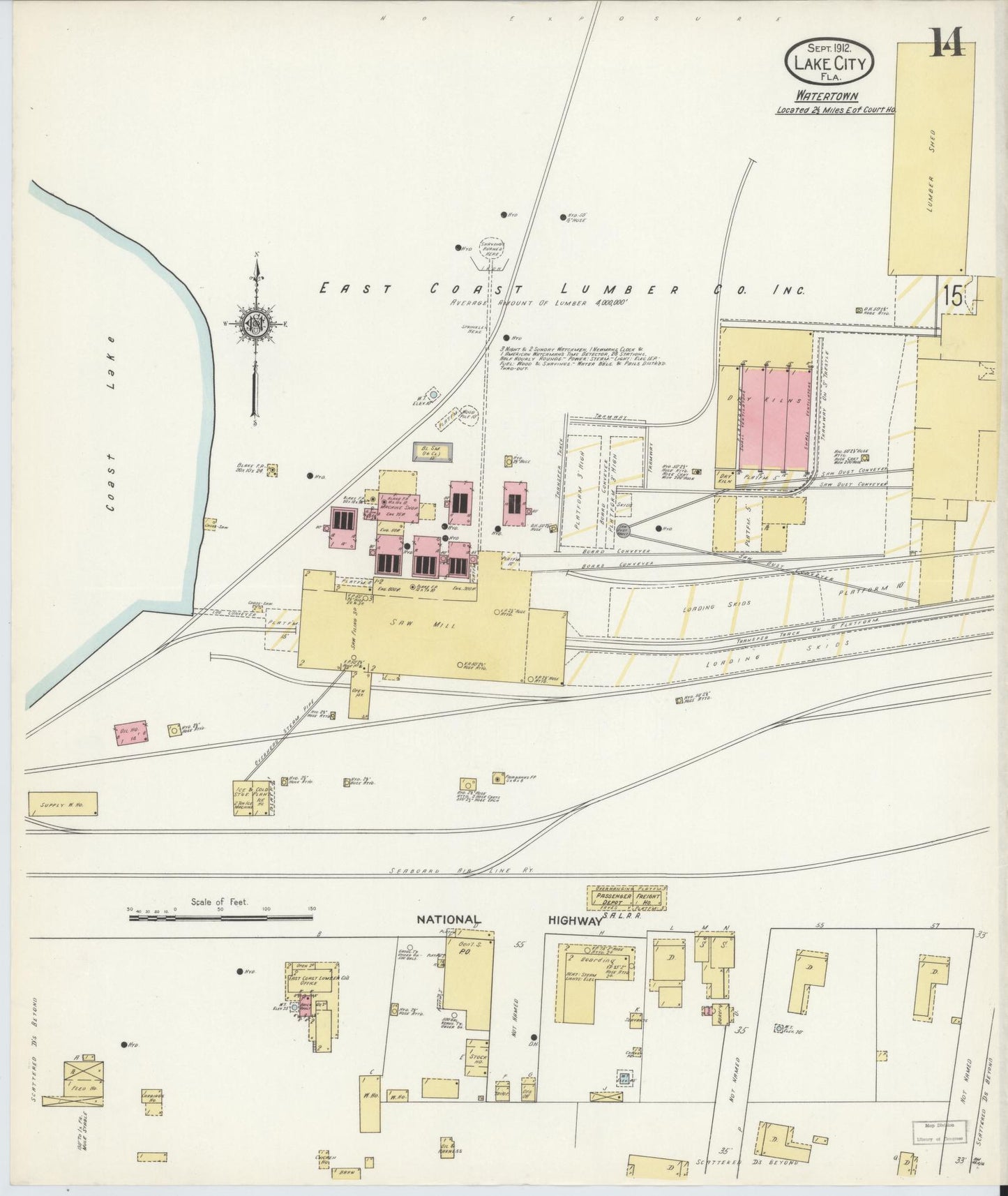 Sanborn Fire Insurance Map from Lake City, Columbia County, Florida (1912), Sheet #0014 - Historic Sanborn Fire Insurance Map Print, vintage old map wall art, antique decor, genealogy gift, Florida Florida map