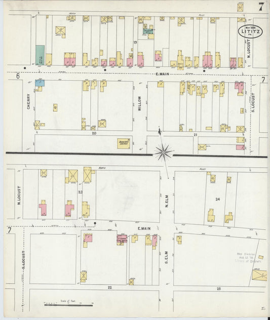 Sanborn Fire Insurance Map from Lititz, Lancaster County, Pennsylvania (1898), Sheet #0007 - Historic Sanborn Fire Insurance Map Print, vintage old map wall art, antique decor, genealogy gift, Pennsylvania Pennsylvania map