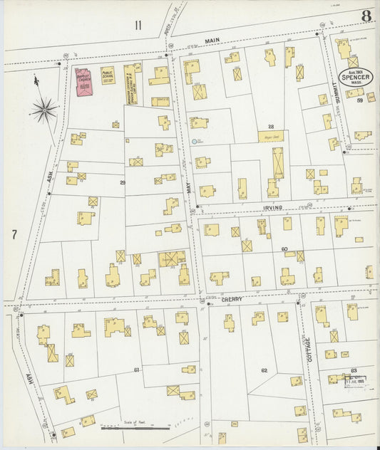 Sanborn Fire Insurance Map from Spencer, Worcester County, Massachusetts (1901), Sheet #0008 - Historic Sanborn Fire Insurance Map Print, vintage old map wall art, antique decor, genealogy gift, Massachusetts Massachusetts map