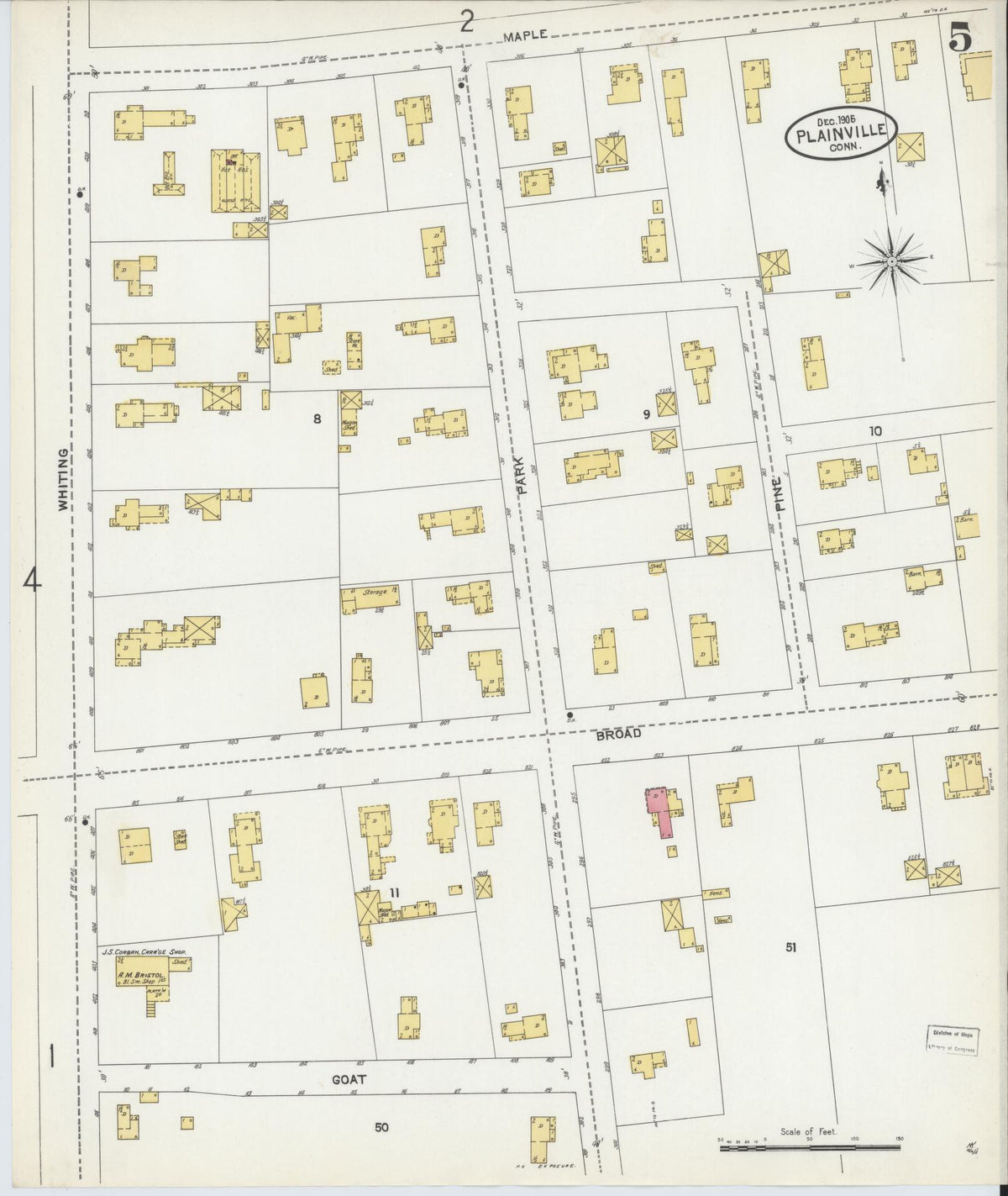 Sanborn Fire Insurance Map from Plainville, Hartford County, Connecticut (1905), Sheet #0005 - Historic Sanborn Fire Insurance Map Print, vintage old map wall art, antique decor, genealogy gift, Connecticut Connecticut map