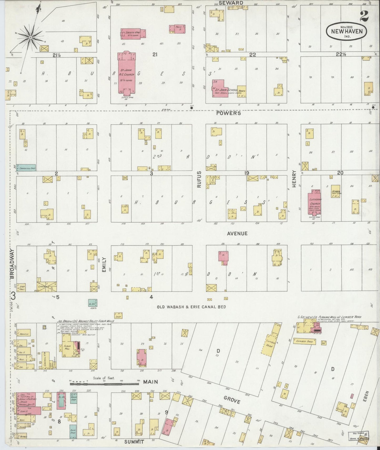 Sanborn Fire Insurance Map from New Haven, Allen County, Indiana (1900), Sheet #0002 - Historic Sanborn Fire Insurance Map Print, vintage old map wall art, antique decor, genealogy gift, Indiana Indiana map