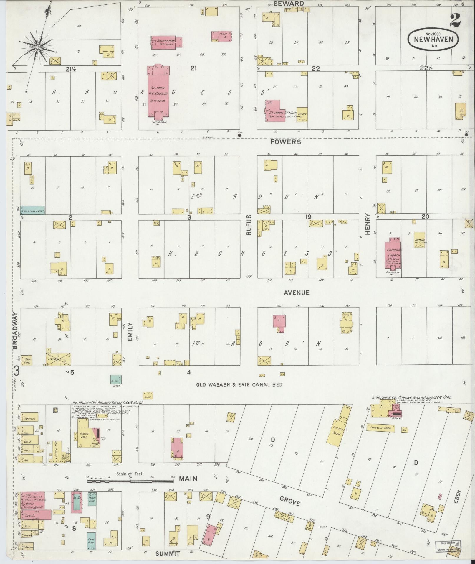 Sanborn Fire Insurance Map from New Haven, Allen County, Indiana (1900), Sheet #0002 - Historic Sanborn Fire Insurance Map Print, vintage old map wall art, antique decor, genealogy gift, Indiana Indiana map