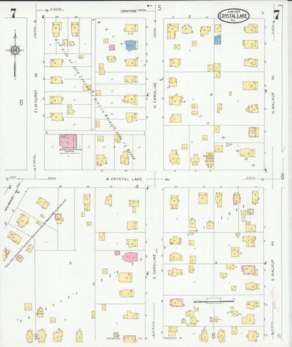 Sanborn Fire Insurance Map from Crystal Lake, McHenry County, Illinois (1929), Sheet #0007 - Complete Map Set gallery image, historic Sanborn map, vintage wall art, Illinois Illinois