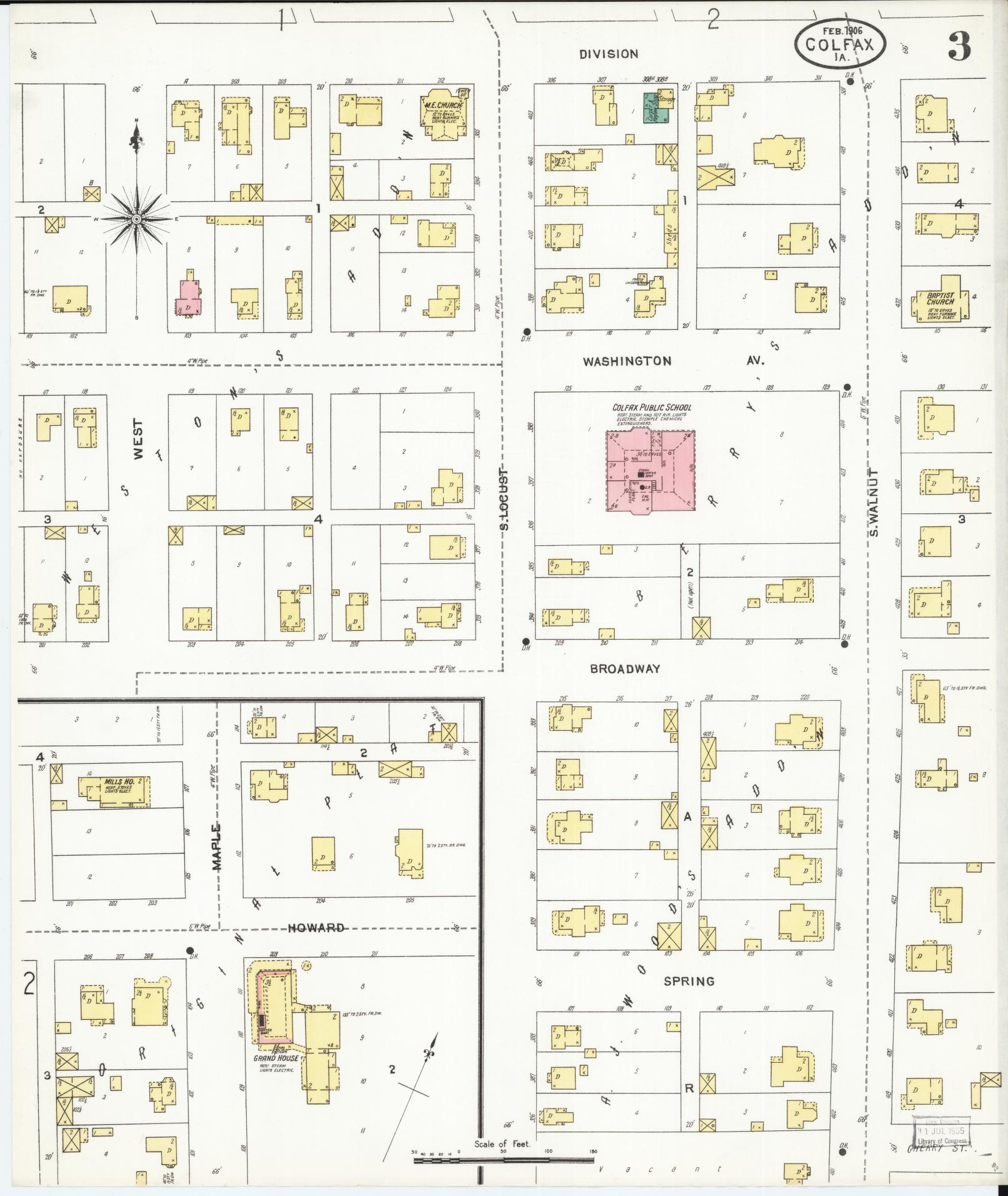 Sanborn Fire Insurance Map from Colfax, Jasper County, Iowa (1906), Sheet #0003 - Historic Sanborn Fire Insurance Map Print, vintage old map wall art