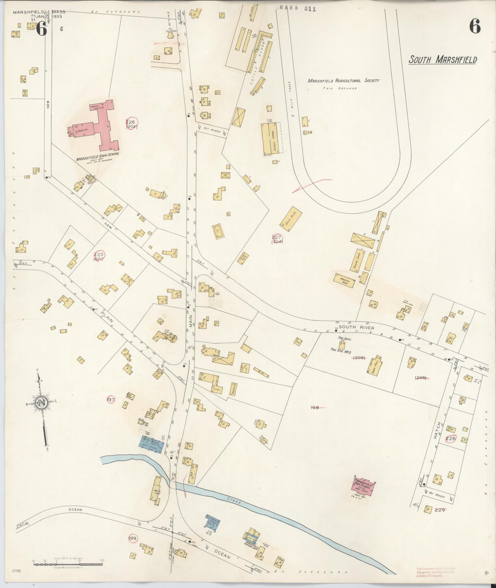 Sanborn Fire Insurance Map from Marshfield, Plymouth County, Massachusetts (1942), Sheet #0006 - Historic Sanborn Fire Insurance Map Print, vintage old map wall art, antique decor, genealogy gift, Massachusetts Massachusetts map