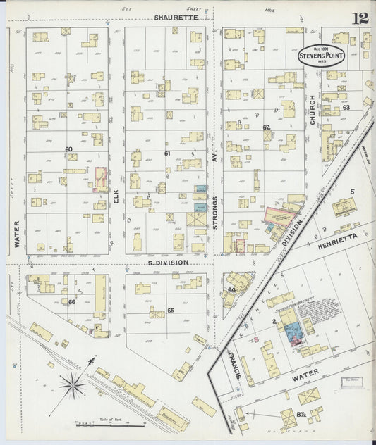 Sanborn Fire Insurance Map from Stevens Point, Portage County, Wisconsin (1891), Sheet #0012 - Historic Sanborn Fire Insurance Map Print, vintage old map wall art, antique decor, genealogy gift, Wisconsin Wisconsin map