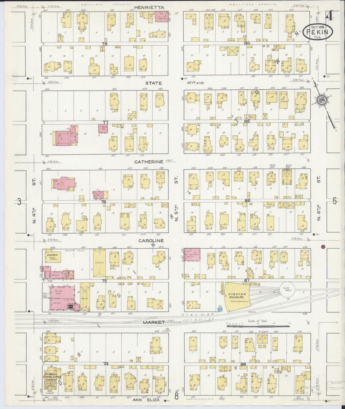 Sanborn Fire Insurance Map from Pekin, Tazewell County, Illinois (1916), Sheet #0004 - Complete Map Set gallery image, historic Sanborn map, vintage wall art, Illinois Illinois