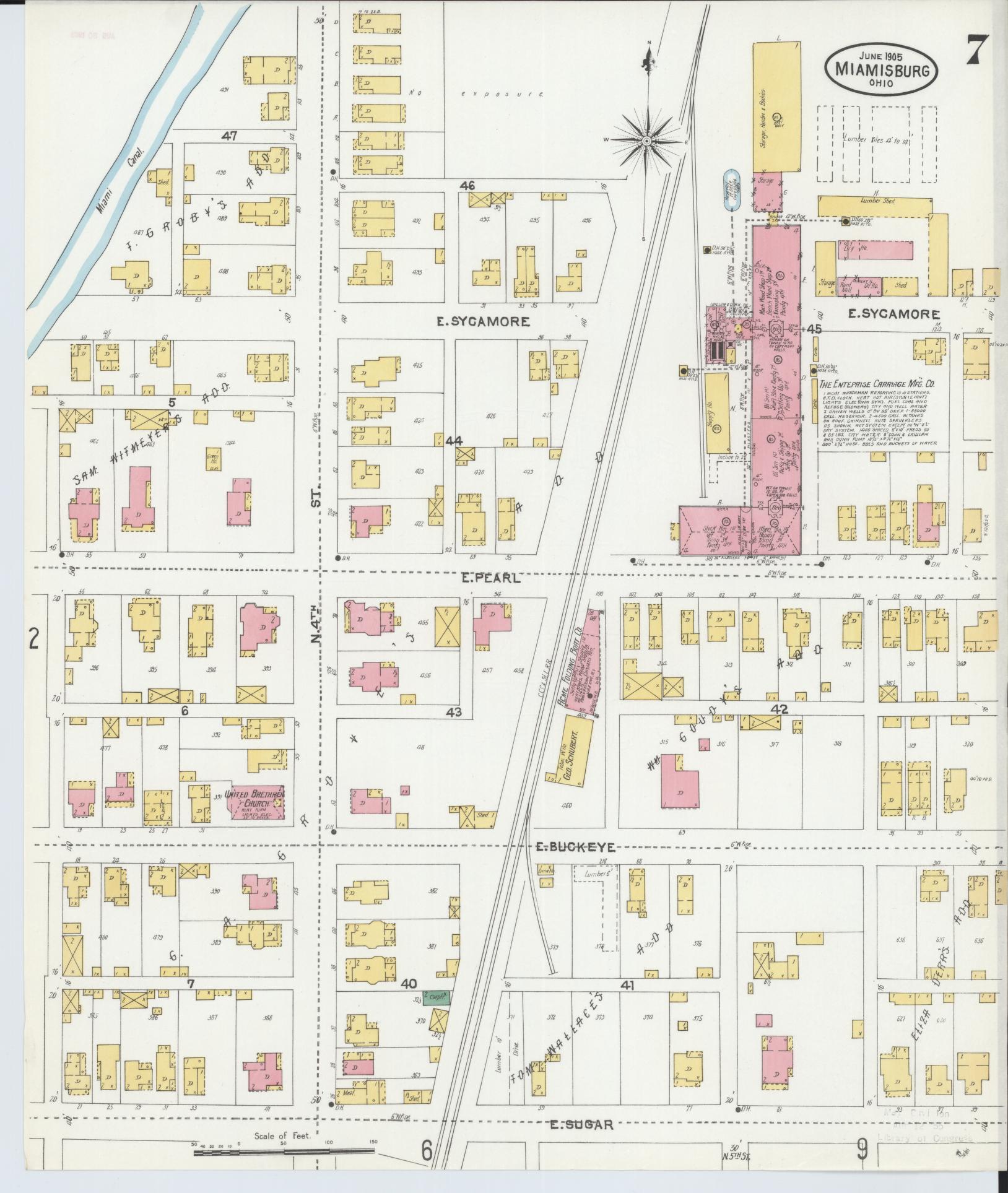 Sanborn Fire Insurance Map from Miamisburg, Montgomery County, Ohio (1905), Sheet #0007 - Historic Sanborn Fire Insurance Map Print, vintage old map wall art, antique decor, genealogy gift, Ohio Ohio map