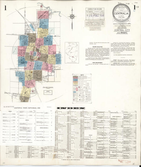 Sanborn Fire Insurance Map from Centralia, Marion, Clinton, Jefferson, and Washington Counties, Illinois (1950), Sheet #0001 - Historic Sanborn Fire Insurance Map Print, vintage old map wall art, antique decor, genealogy gift, Illinois Illinois map