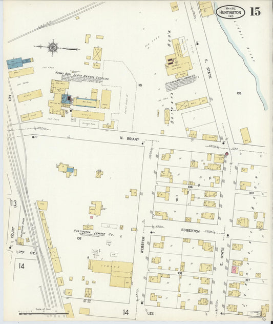 Sanborn Fire Insurance Map from Huntington, Huntington County, Indiana (1912), Sheet #0015 - Historic Sanborn Fire Insurance Map Print, vintage old map wall art, antique decor, genealogy gift, Indiana Indiana map
