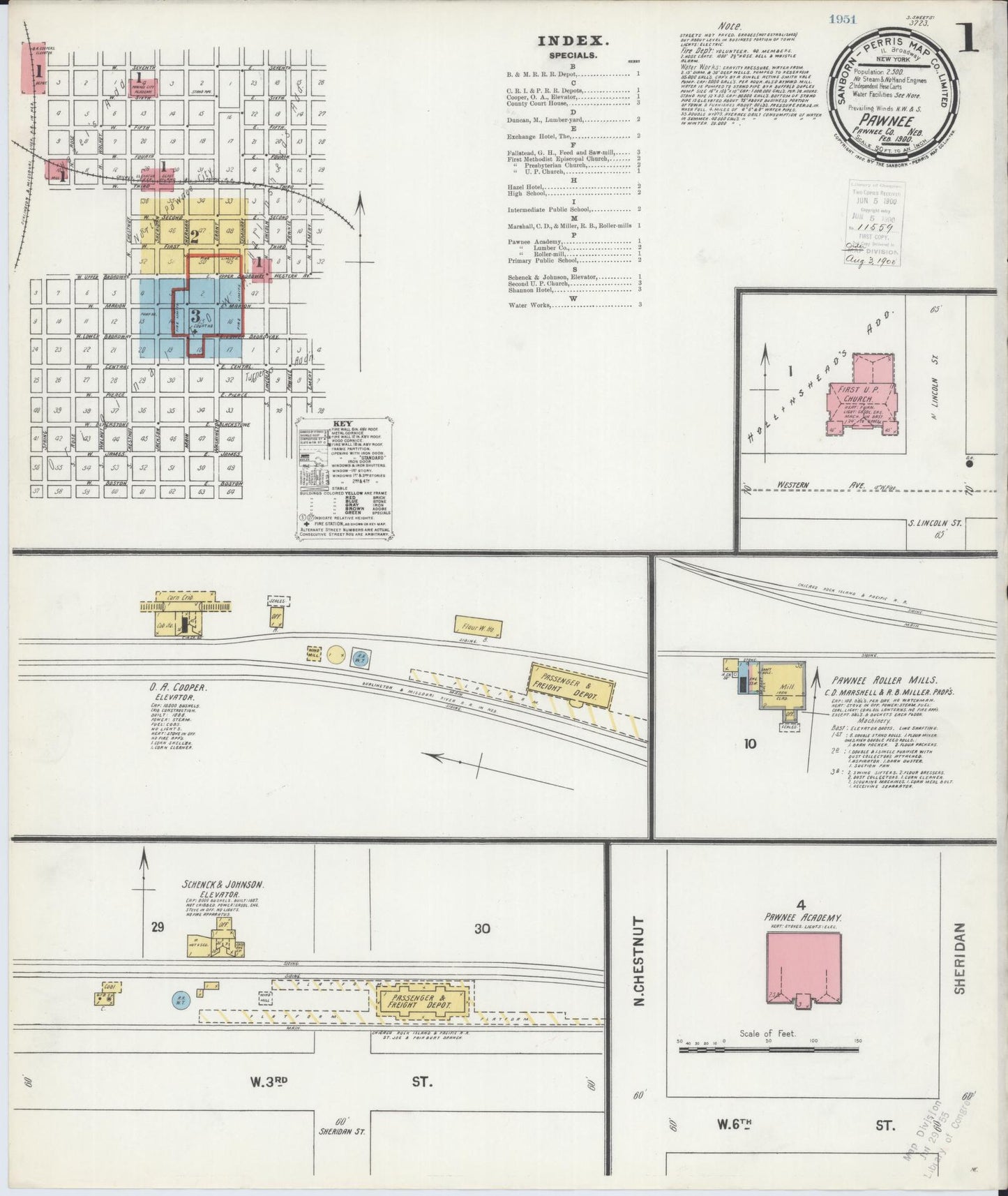 Sanborn Fire Insurance Map from Pawnee City, Pawnee County, Nebraska (1900), Sheet #0001 - Complete Map Set gallery image, historic Sanborn map, vintage wall art, Nebraska Nebraska