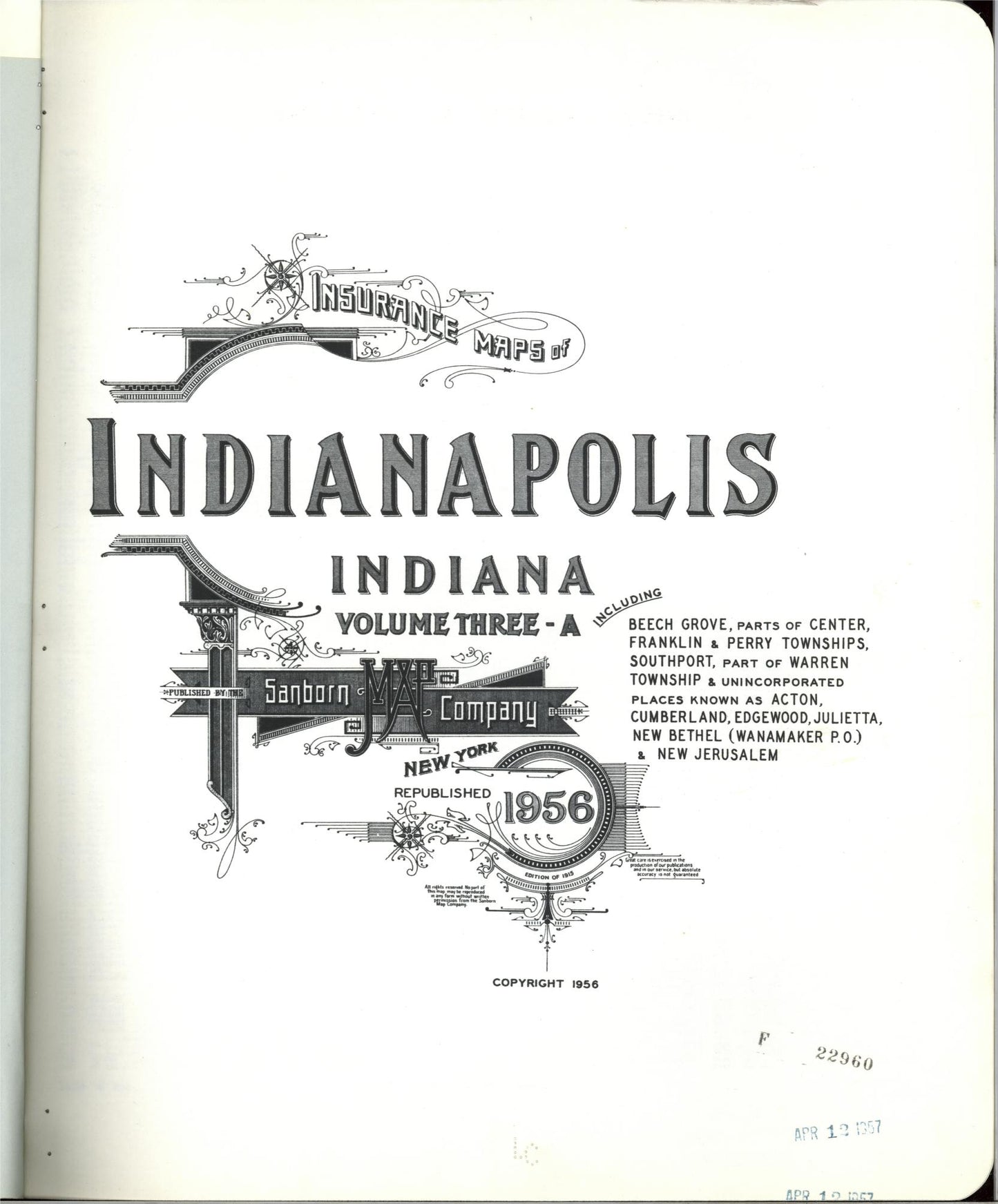 Sanborn Fire Insurance Map from Indianapolis, Marion County, Indiana (1956), Sheet #0001 - Complete Map Set gallery image, historic Sanborn map, vintage wall art, Indiana Indiana