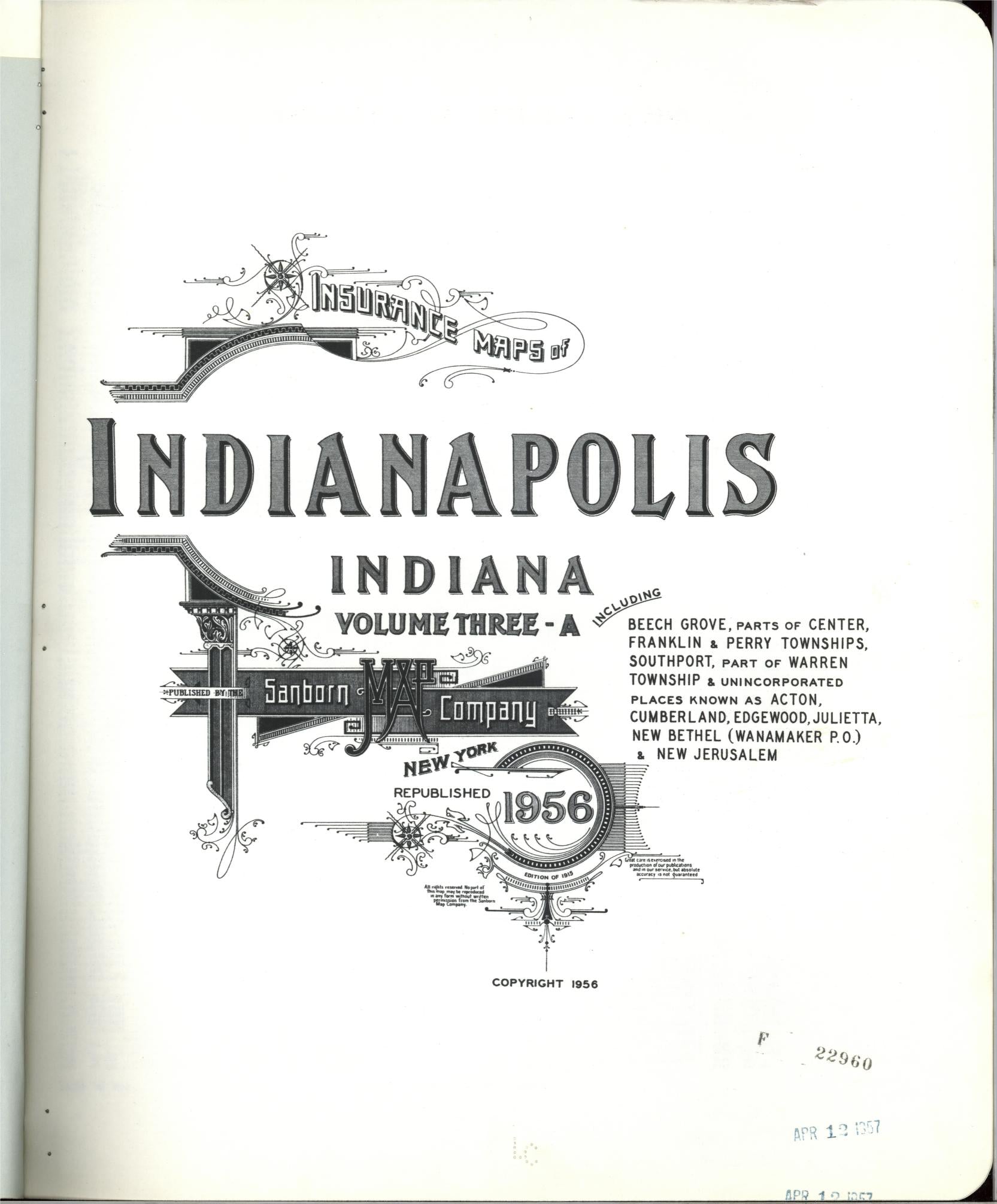 Sanborn Fire Insurance Map from Indianapolis, Marion County, Indiana (1956), Sheet #0001 - Complete Map Set gallery image, historic Sanborn map, vintage wall art, Indiana Indiana