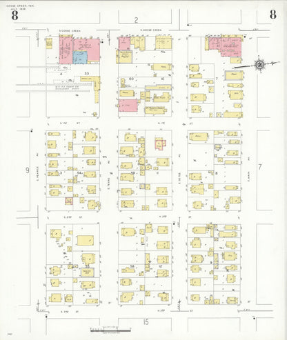 Sanborn Fire Insurance Map from Goose Creek, Harris County, Texas (1939), Sheet #0008 - Historic Sanborn Fire Insurance Map Print, vintage old map wall art, antique decor, genealogy gift, Texas Texas map