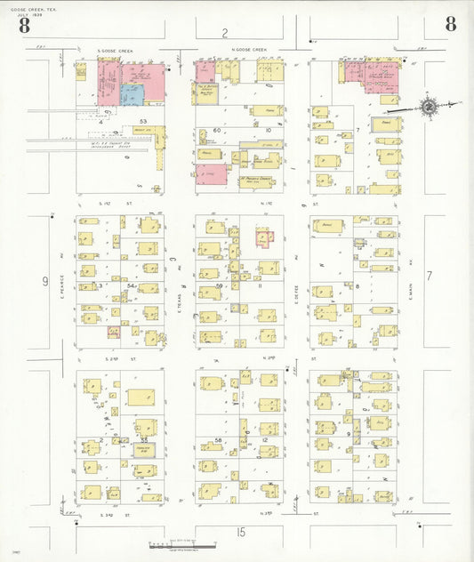 Sanborn Fire Insurance Map from Goose Creek, Harris County, Texas (1939), Sheet #0008 - Historic Sanborn Fire Insurance Map Print, vintage old map wall art, antique decor, genealogy gift, Texas Texas map