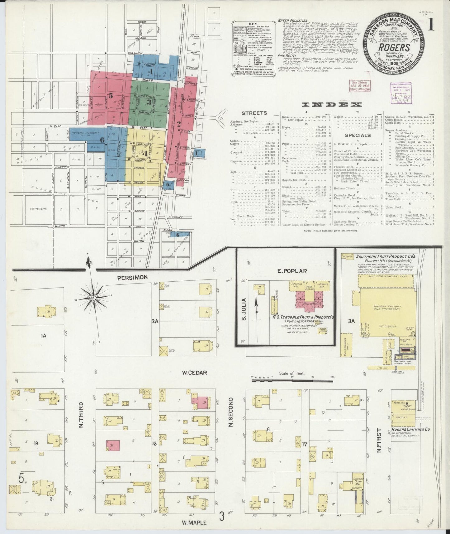 Sanborn Fire Insurance Map from Rogers, Benton County, Arkansas (1908), Sheet #0001 - Complete Map Set gallery image, historic Sanborn map, vintage wall art, Arkansas Arkansas