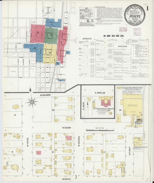 Sanborn Fire Insurance Map from Rogers, Benton County, Arkansas (1908), Sheet #0001 - Complete Map Set gallery image, historic Sanborn map, vintage wall art, Arkansas Arkansas