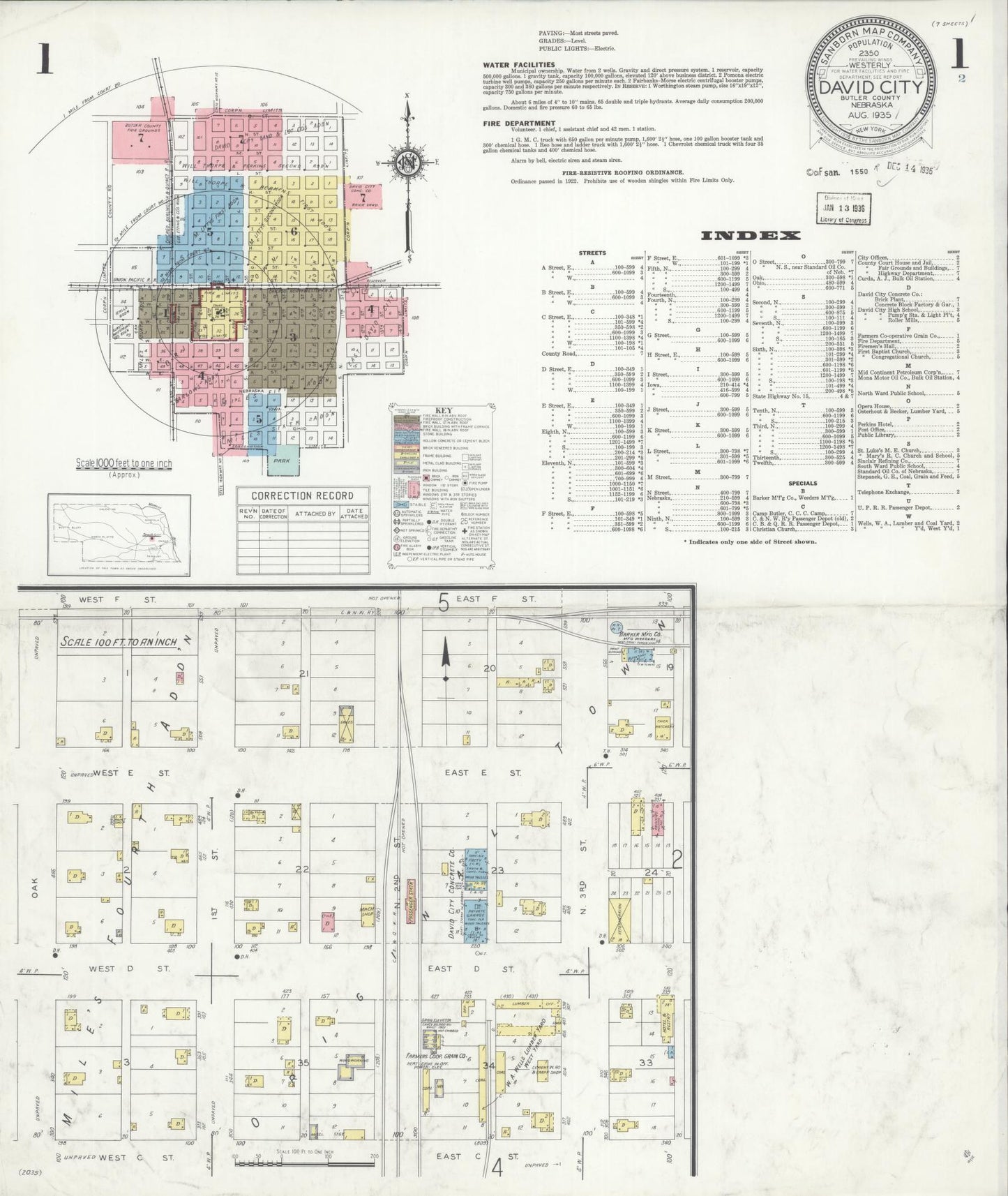 Sanborn Fire Insurance Map from David City, Butler County, Nebraska (1935), Sheet #0001 - Complete Map Set gallery image, historic Sanborn map, vintage wall art, Nebraska Nebraska