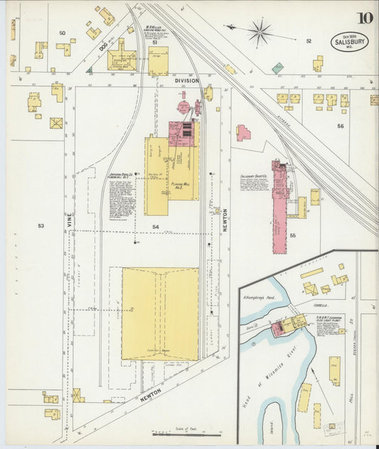Sanborn Fire Insurance Map from Salisbury, Wicomico County, Maryland (1899), Sheet #0010 - Historic Sanborn Fire Insurance Map Print, vintage old map wall art
