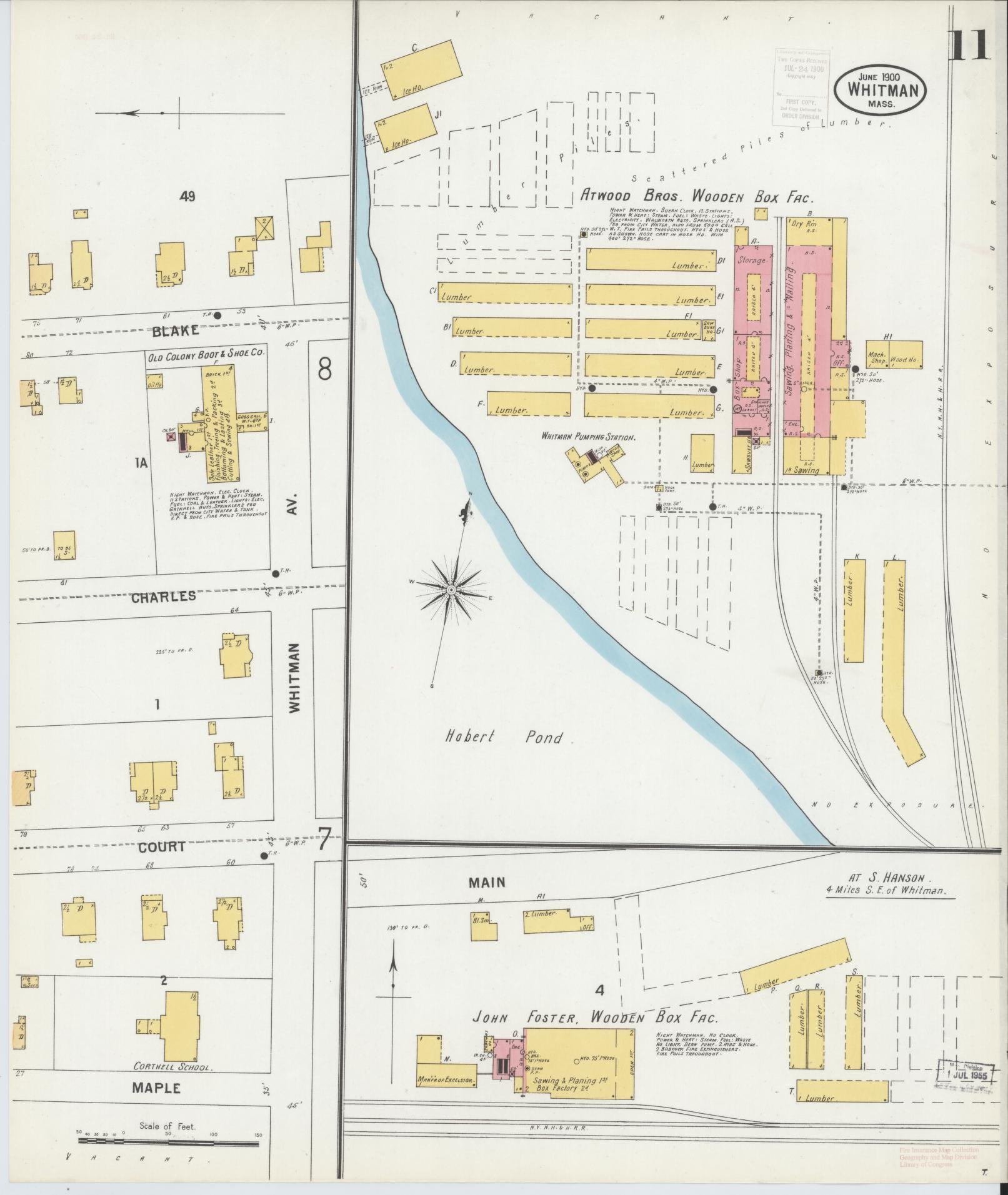 Sanborn Fire Insurance Map from Whitman, Plymouth County, Massachusetts (1900), Sheet #0011 - Complete Map Set gallery image, historic Sanborn map, vintage wall art, Massachusetts Massachusetts