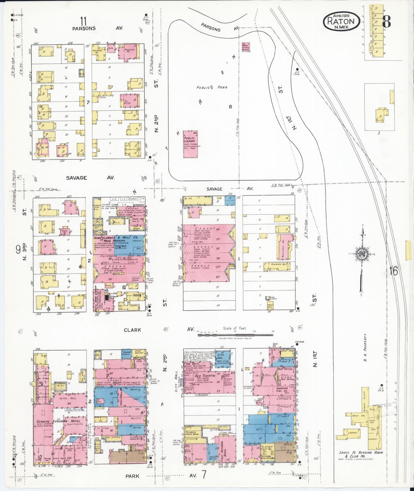 Sanborn Fire Insurance Map from Raton, Colfax County, New Mexico (1919), Sheet #0008 - Complete Map Set gallery image, historic Sanborn map, vintage wall art, New Mexico New Mexico