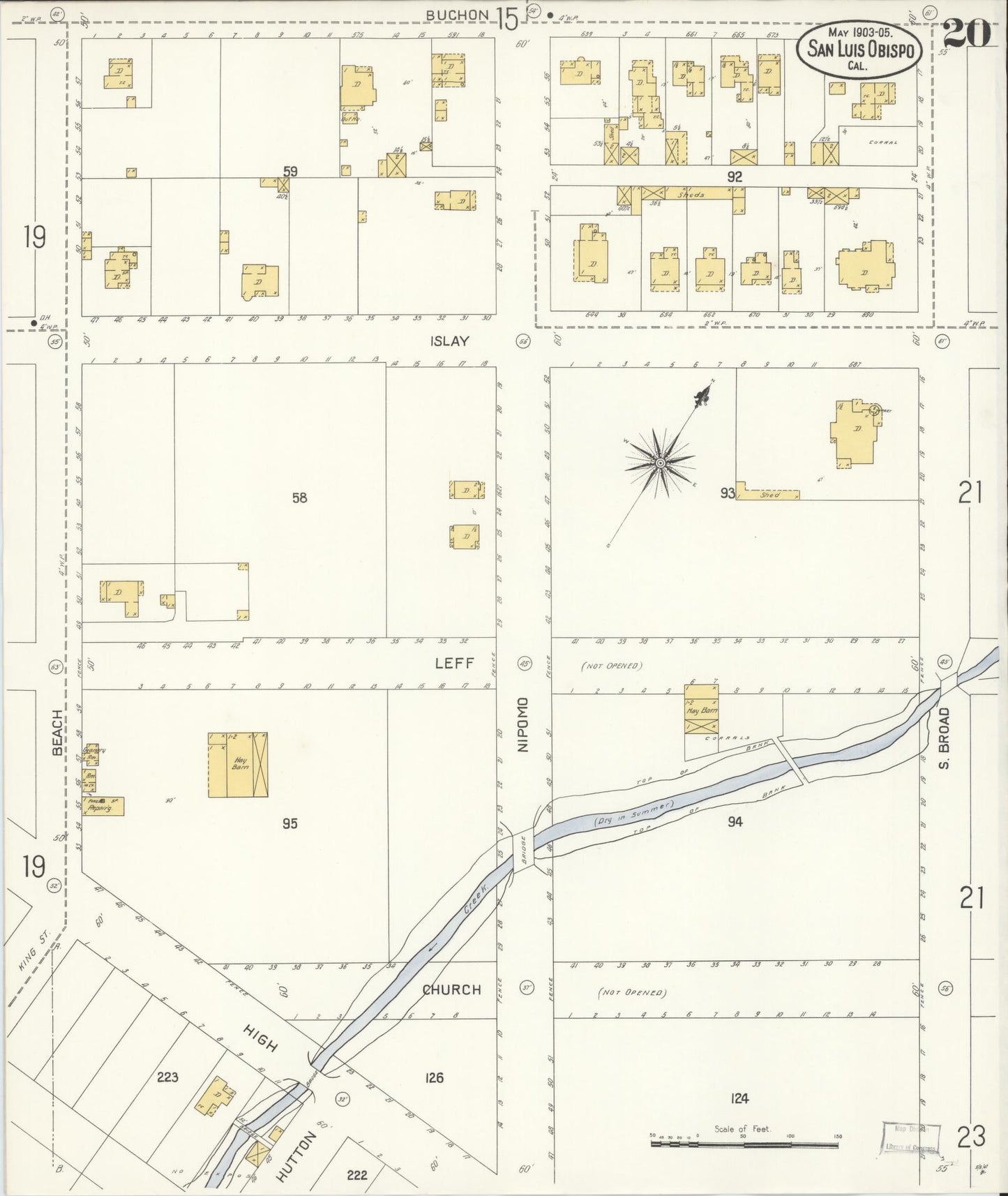 Sanborn Fire Insurance Map from San Luis Obispo, San Luis Obispo County, California (1905), Sheet #0020 - Complete Map Set gallery image, historic Sanborn map, vintage wall art, California California