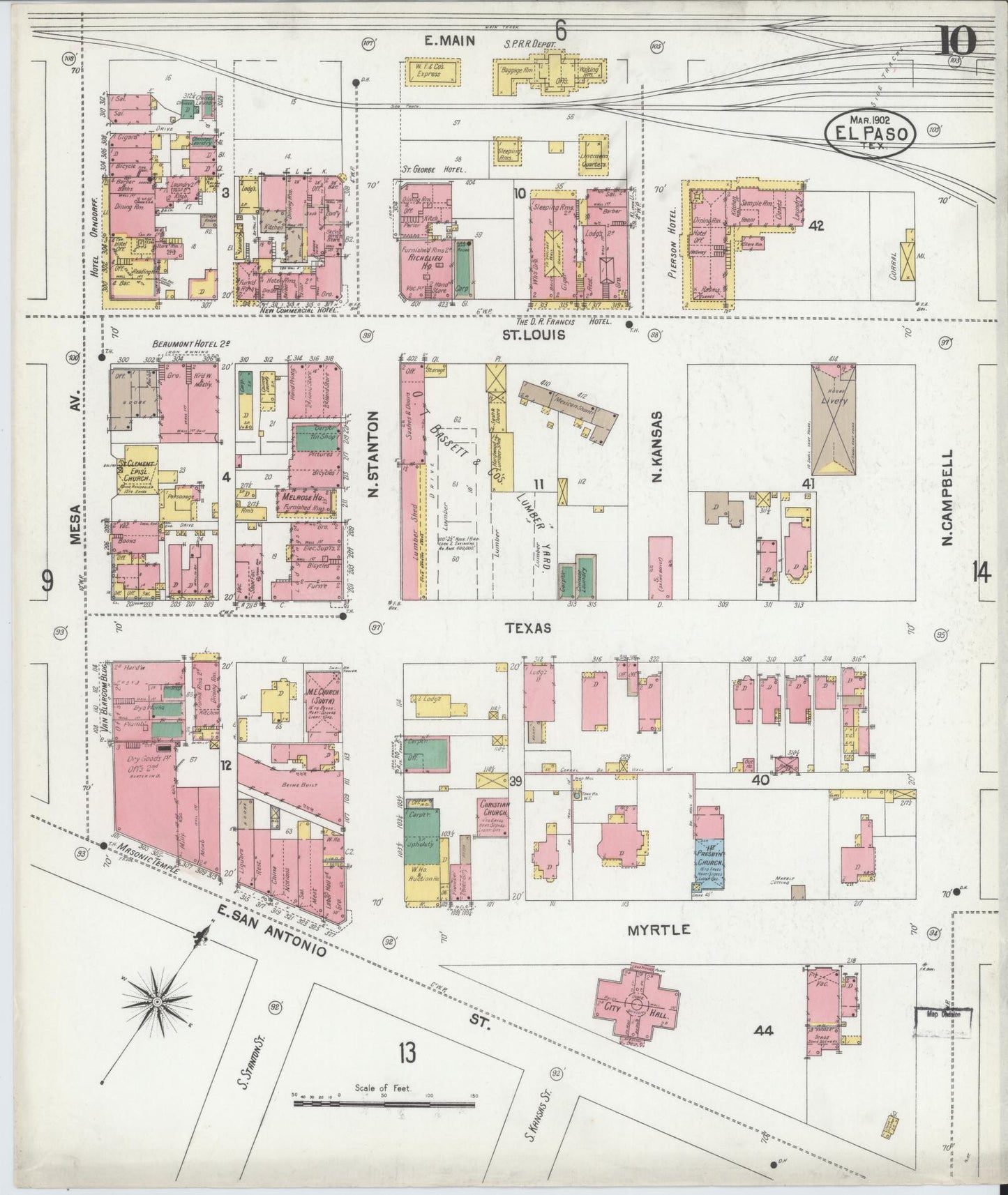Sanborn Fire Insurance Map from El Paso, El Paso County, Texas (1902), Sheet #0010 - Complete Map Set gallery image, historic Sanborn map, vintage wall art, Texas Texas