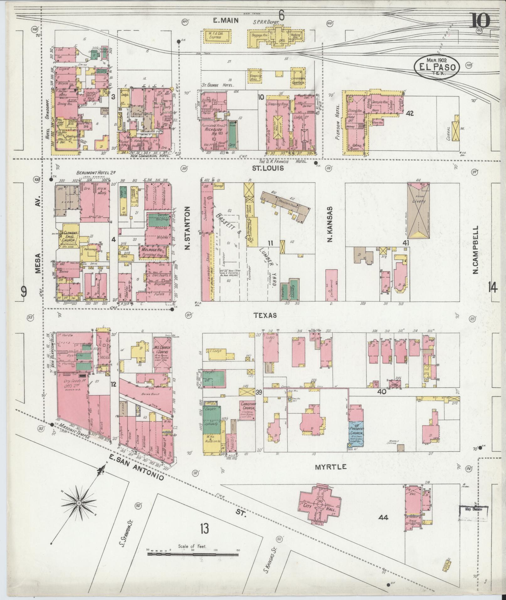 Sanborn Fire Insurance Map from El Paso, El Paso County, Texas (1902), Sheet #0010 - Complete Map Set gallery image, historic Sanborn map, vintage wall art, Texas Texas