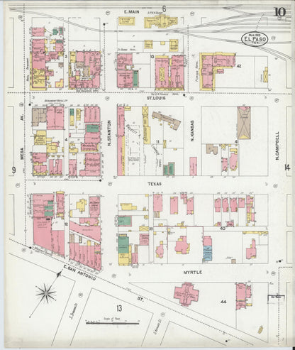 Sanborn Fire Insurance Map from El Paso, El Paso County, Texas (1902), Sheet #0010 - Complete Map Set gallery image, historic Sanborn map, vintage wall art, Texas Texas