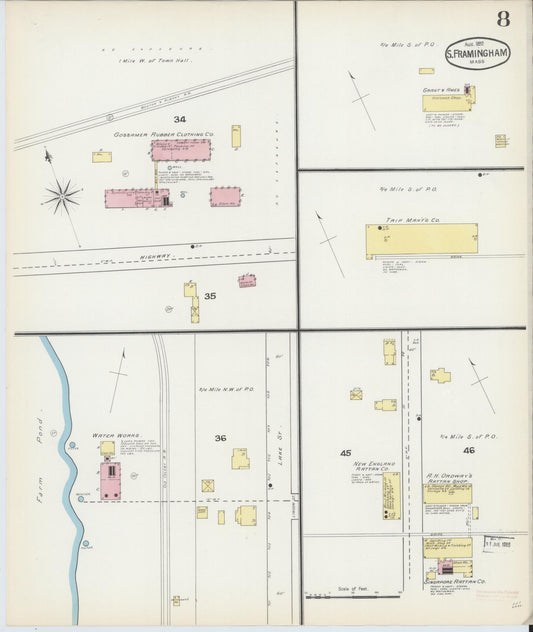 Sanborn Fire Insurance Map from South Farmington, Middlesex County, Massachusetts (1892), Sheet #0008 - Historic Sanborn Fire Insurance Map Print, vintage old map wall art, antique decor, genealogy gift, Massachusetts Massachusetts map