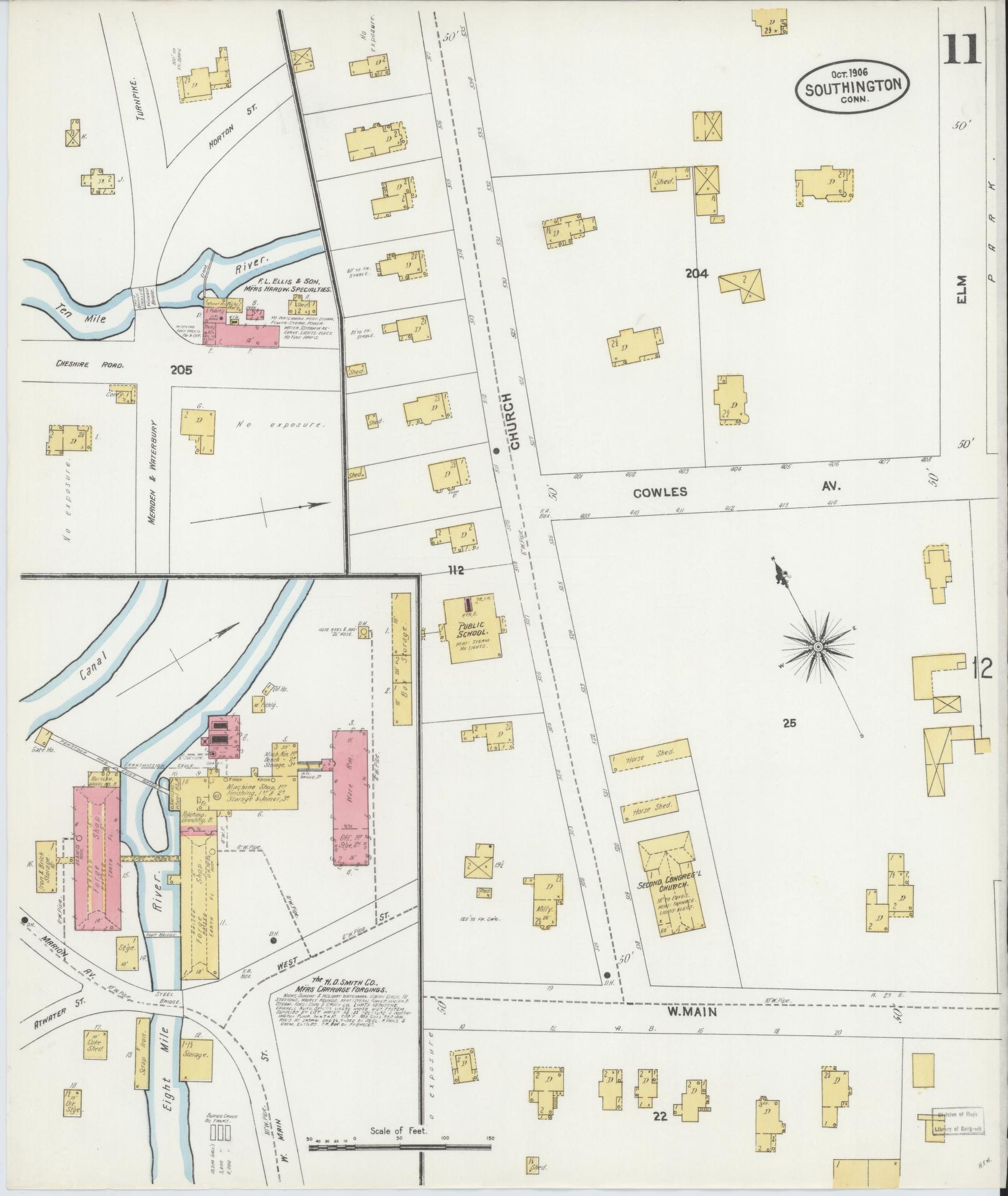 Sanborn Fire Insurance Map from Southington, Hartford County, Connecticut (1906), Sheet #0011 - Complete Map Set gallery image, historic Sanborn map, vintage wall art, Connecticut Connecticut