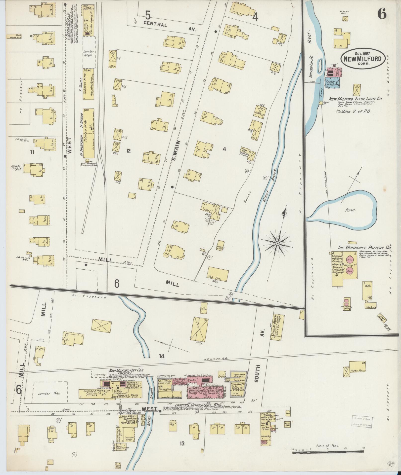 Sanborn Fire Insurance Map from New Milford, Litchfield County, Connecticut (1897), Sheet #0006 - Historic Sanborn Fire Insurance Map Print, vintage old map wall art, antique decor, genealogy gift, Connecticut Connecticut map