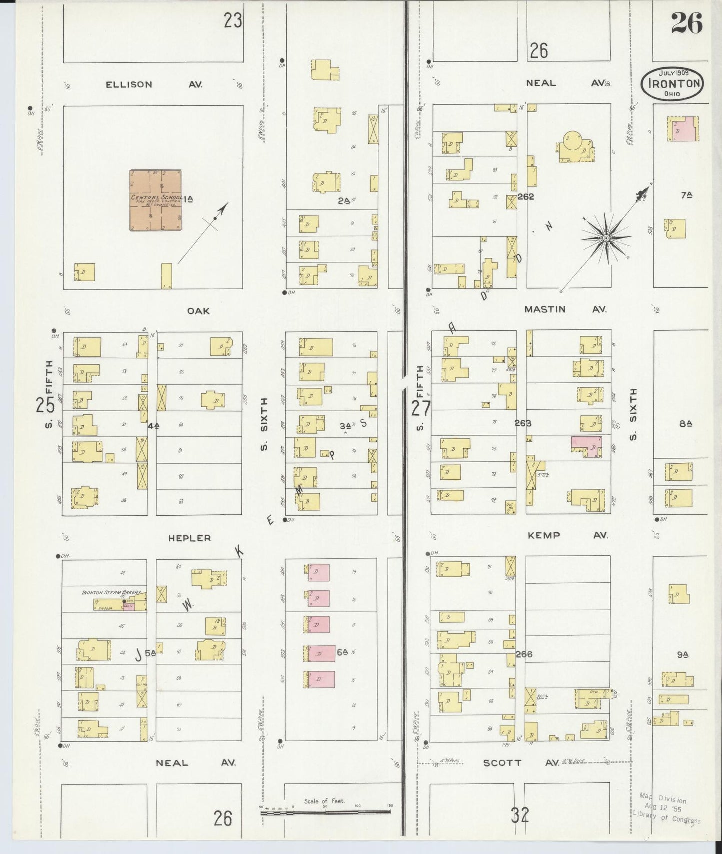 Sanborn Fire Insurance Map from Ironton, Lawrence County, Ohio (1909), Sheet #0026 - Complete Map Set gallery image, historic Sanborn map, vintage wall art, Ohio Ohio