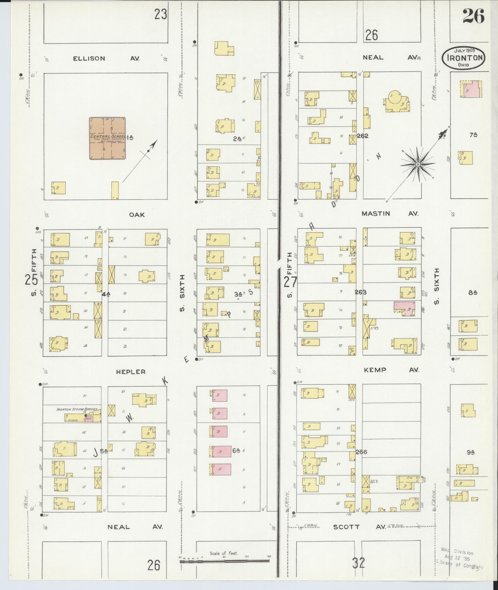 Sanborn Fire Insurance Map from Ironton, Lawrence County, Ohio (1909), Sheet #0026 - Complete Map Set gallery image, historic Sanborn map, vintage wall art, Ohio Ohio