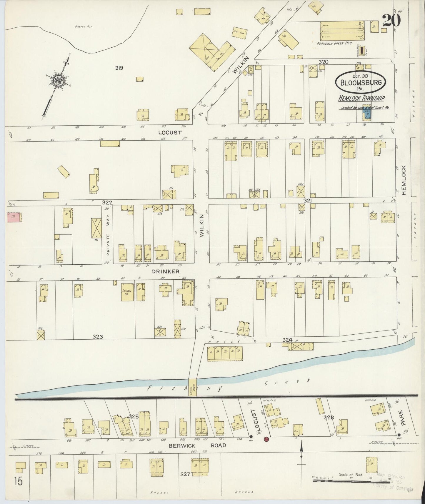 Sanborn Fire Insurance Map from Bloomsburg, Columbia County, Pennsylvania (1913), Sheet #0020 - Historic Sanborn Fire Insurance Map Print, vintage old map wall art, antique decor, genealogy gift, Pennsylvania Pennsylvania map