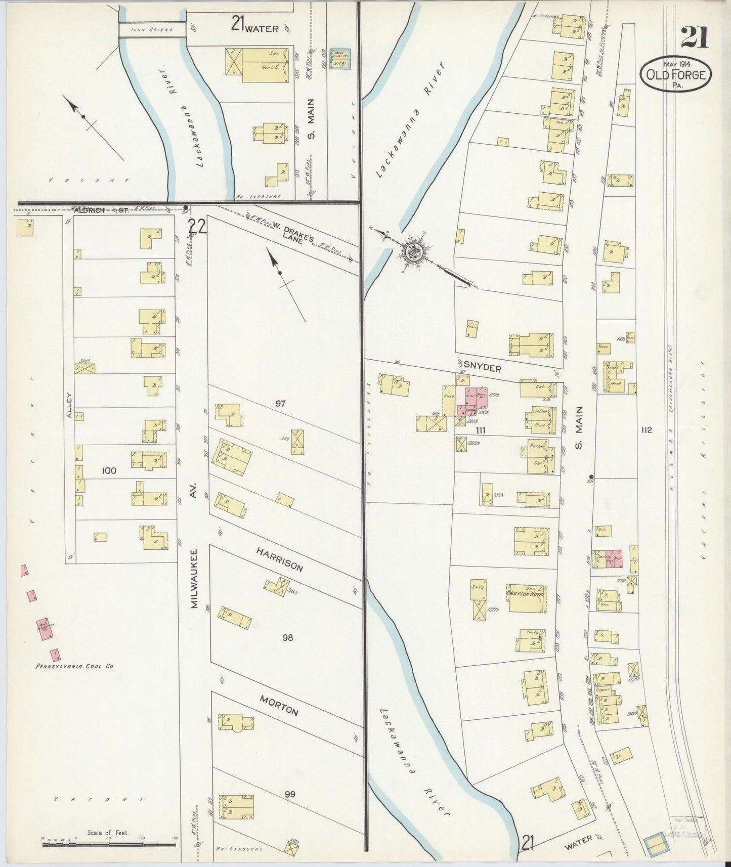 Sanborn Fire Insurance Map from Old Forge, Lackawanna County, Pennsylvania (1914), Sheet #0021 - Complete Map Set gallery image, historic Sanborn map, vintage wall art, Pennsylvania Pennsylvania