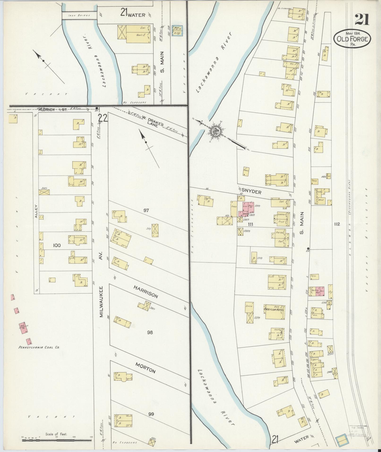 Sanborn Fire Insurance Map from Old Forge, Lackawanna County, Pennsylvania (1914), Sheet #0021 - Complete Map Set gallery image, historic Sanborn map, vintage wall art, Pennsylvania Pennsylvania