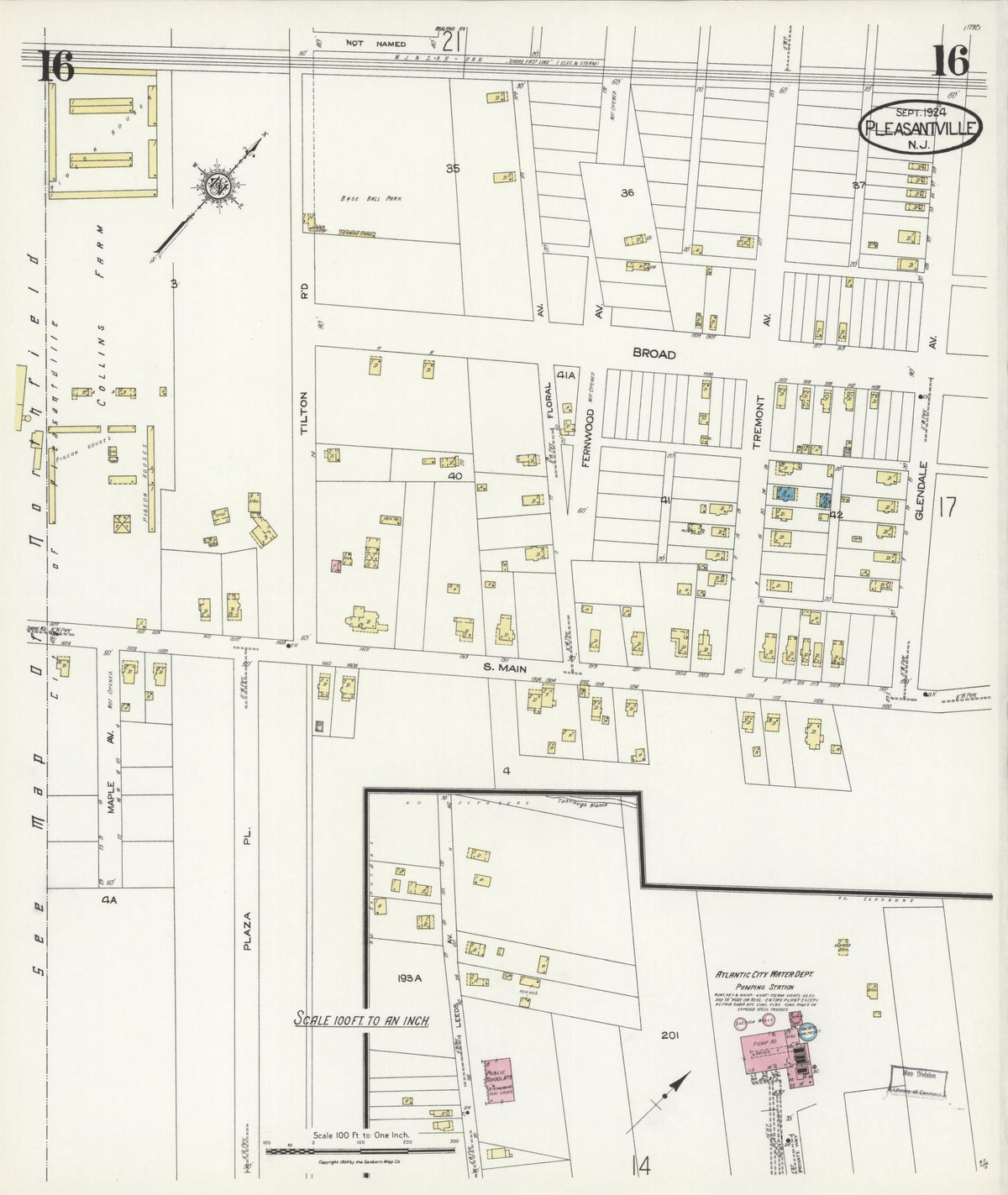 Sanborn Fire Insurance Map from Pleasantville, Atlantic County, New Jersey (1924), Sheet #0016 - Complete Map Set gallery image, historic Sanborn map, vintage wall art, New Jersey New Jersey