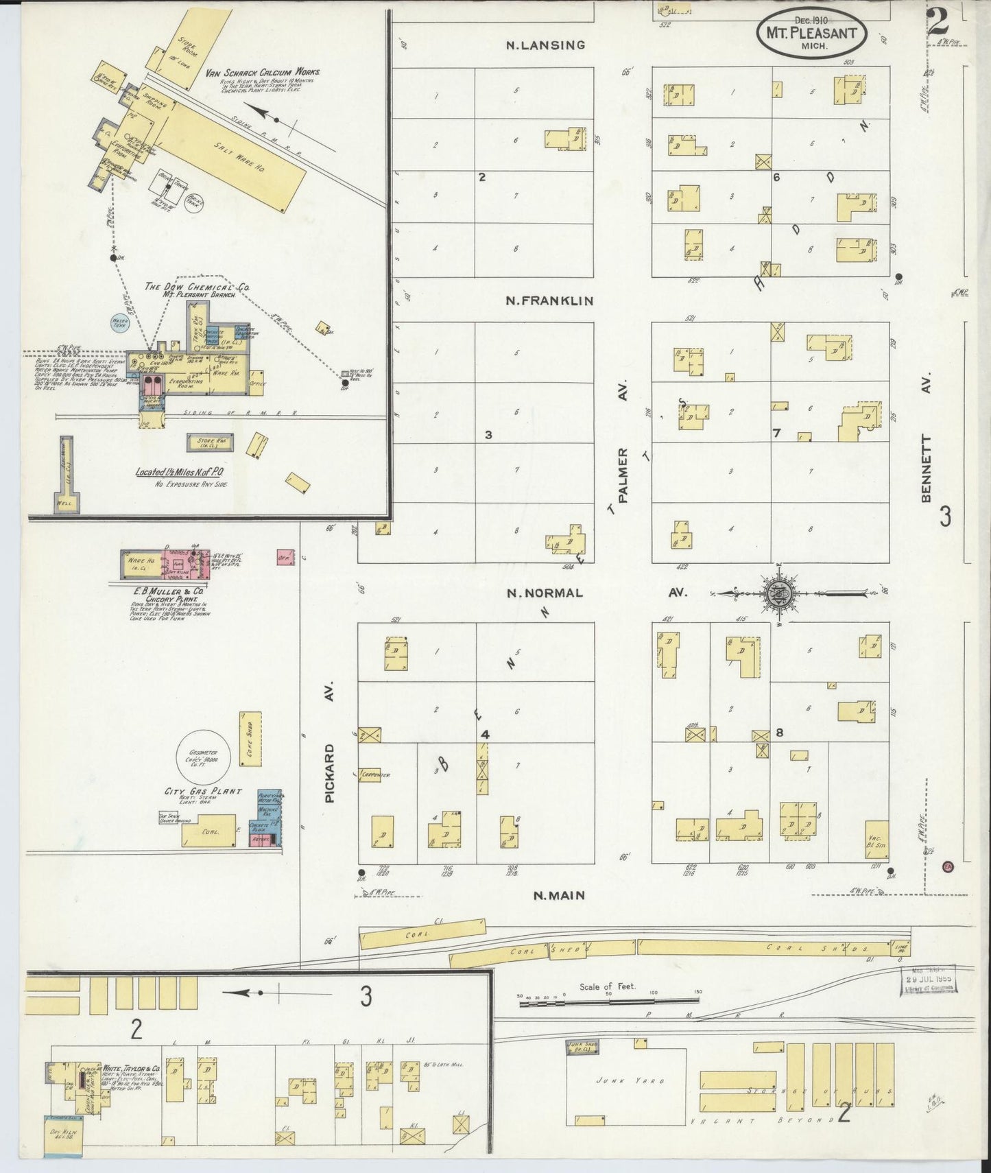 Sanborn Fire Insurance Map from Mount Pleasant, Isabella County, Michigan (1910), Sheet #0002 - Historic Sanborn Fire Insurance Map Print, vintage old map wall art, antique decor, genealogy gift, Michigan Michigan map