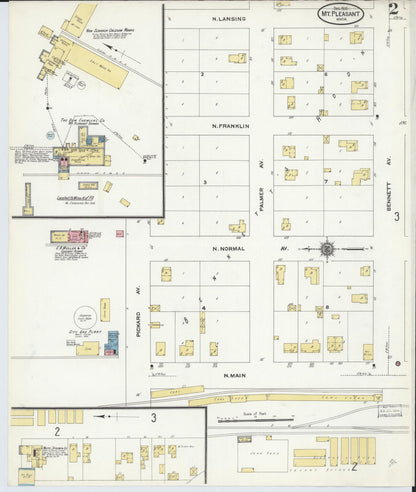 Sanborn Fire Insurance Map from Mount Pleasant, Isabella County, Michigan (1910), Sheet #0002 - Historic Sanborn Fire Insurance Map Print, vintage old map wall art, antique decor, genealogy gift, Michigan Michigan map