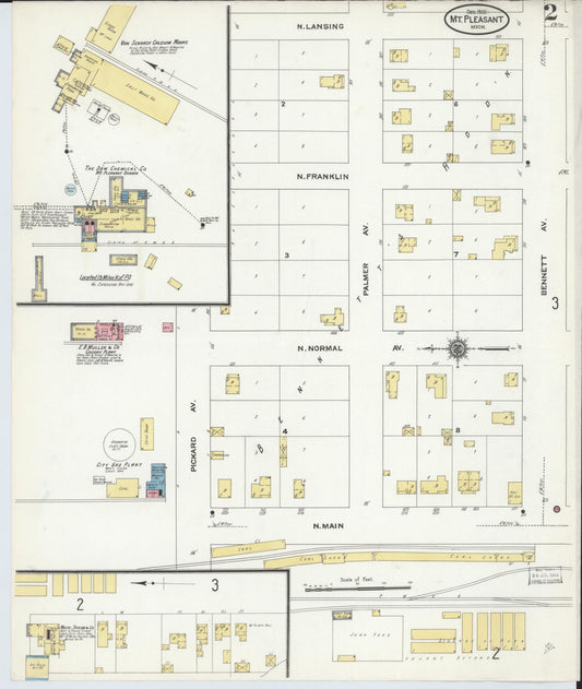 Sanborn Fire Insurance Map from Mount Pleasant, Isabella County, Michigan (1910), Sheet #0002 - Historic Sanborn Fire Insurance Map Print, vintage old map wall art, antique decor, genealogy gift, Michigan Michigan map