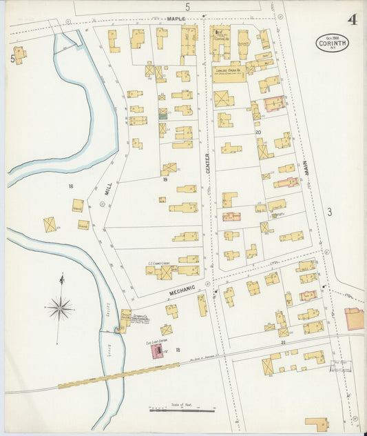 Sanborn Fire Insurance Map from Corinth, Saratoga County, New York (1900), Sheet #0004 - Historic Sanborn Fire Insurance Map Print, vintage old map wall art, antique decor, genealogy gift, New York New York map