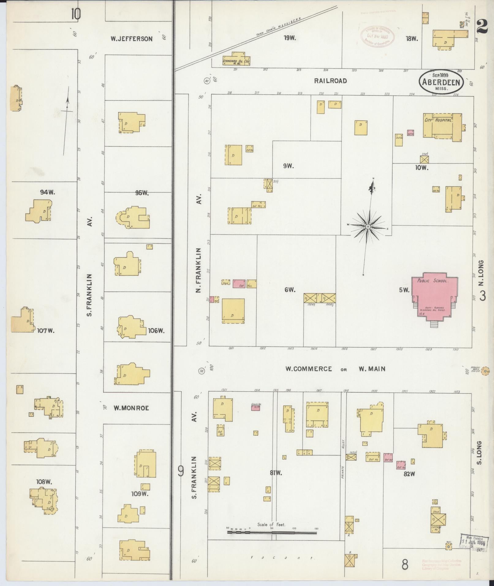 Sanborn Fire Insurance Map from Aberdeen, Monroe County, Mississippi (1899), Sheet #0002 - Historic Sanborn Fire Insurance Map Print, vintage old map wall art, antique decor, genealogy gift, Mississippi Mississippi map