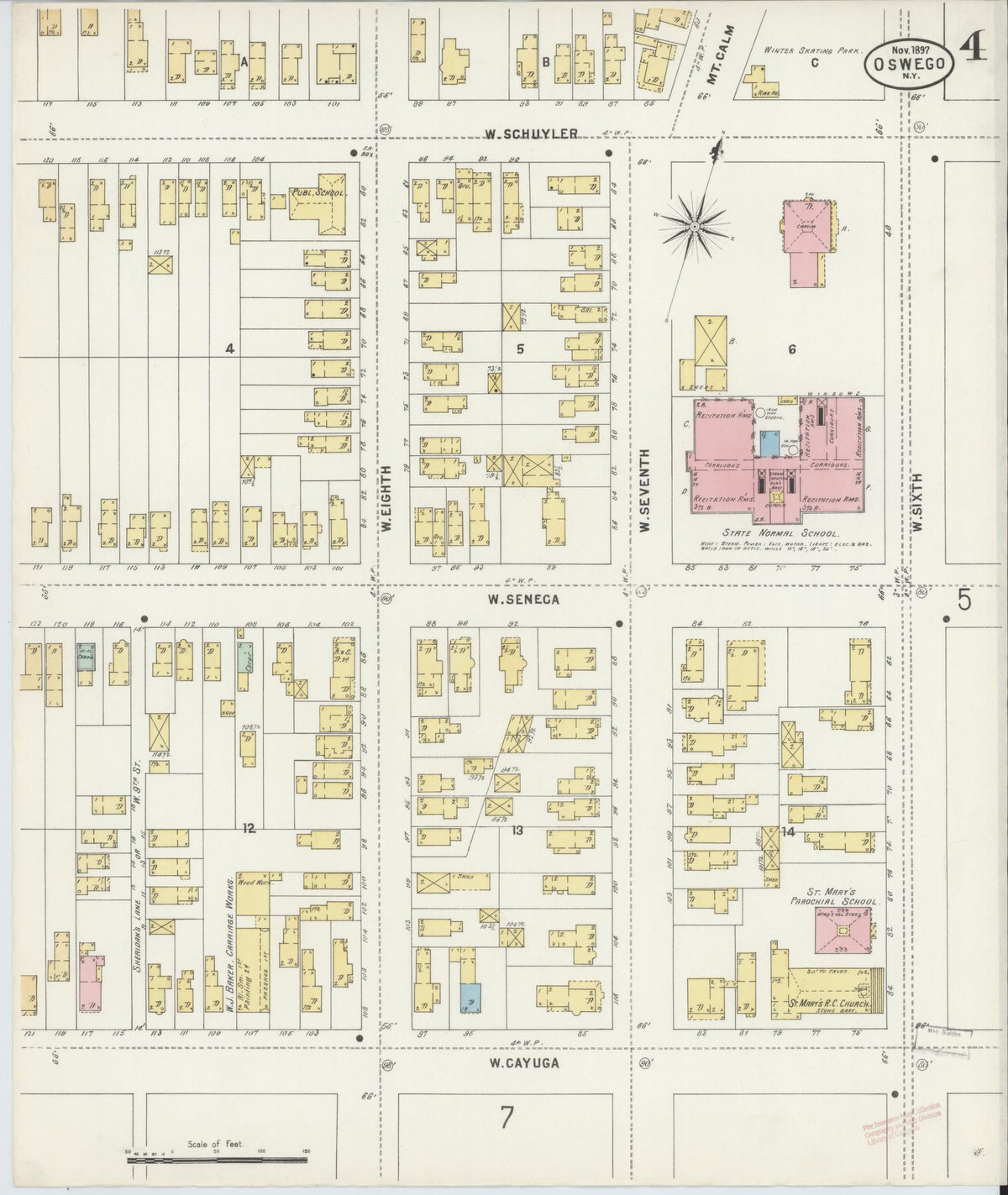 Sanborn Fire Insurance Map from Oswego, Oswego County, New York (1897), Sheet #0004 - Historic Sanborn Fire Insurance Map Print, vintage old map wall art, antique decor, genealogy gift, New York New York map