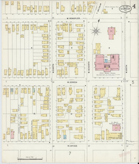Sanborn Fire Insurance Map from Oswego, Oswego County, New York (1897), Sheet #0004 - Historic Sanborn Fire Insurance Map Print, vintage old map wall art, antique decor, genealogy gift, New York New York map