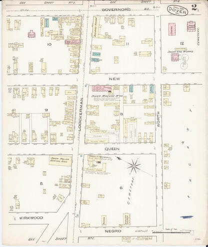 Sanborn Fire Insurance Map from Dover, Kent County, Delaware (1885), Sheet #0002 - Complete Map Set gallery image, historic Sanborn map, vintage wall art, Delaware Delaware