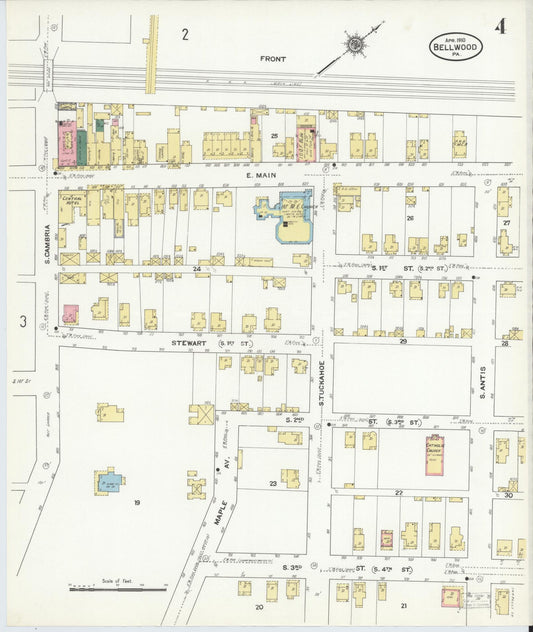Sanborn Fire Insurance Map from Bellwood, Blair County, Pennsylvania (1910), Sheet #0004 - Historic Sanborn Fire Insurance Map Print, vintage old map wall art, antique decor, genealogy gift, Pennsylvania Pennsylvania map