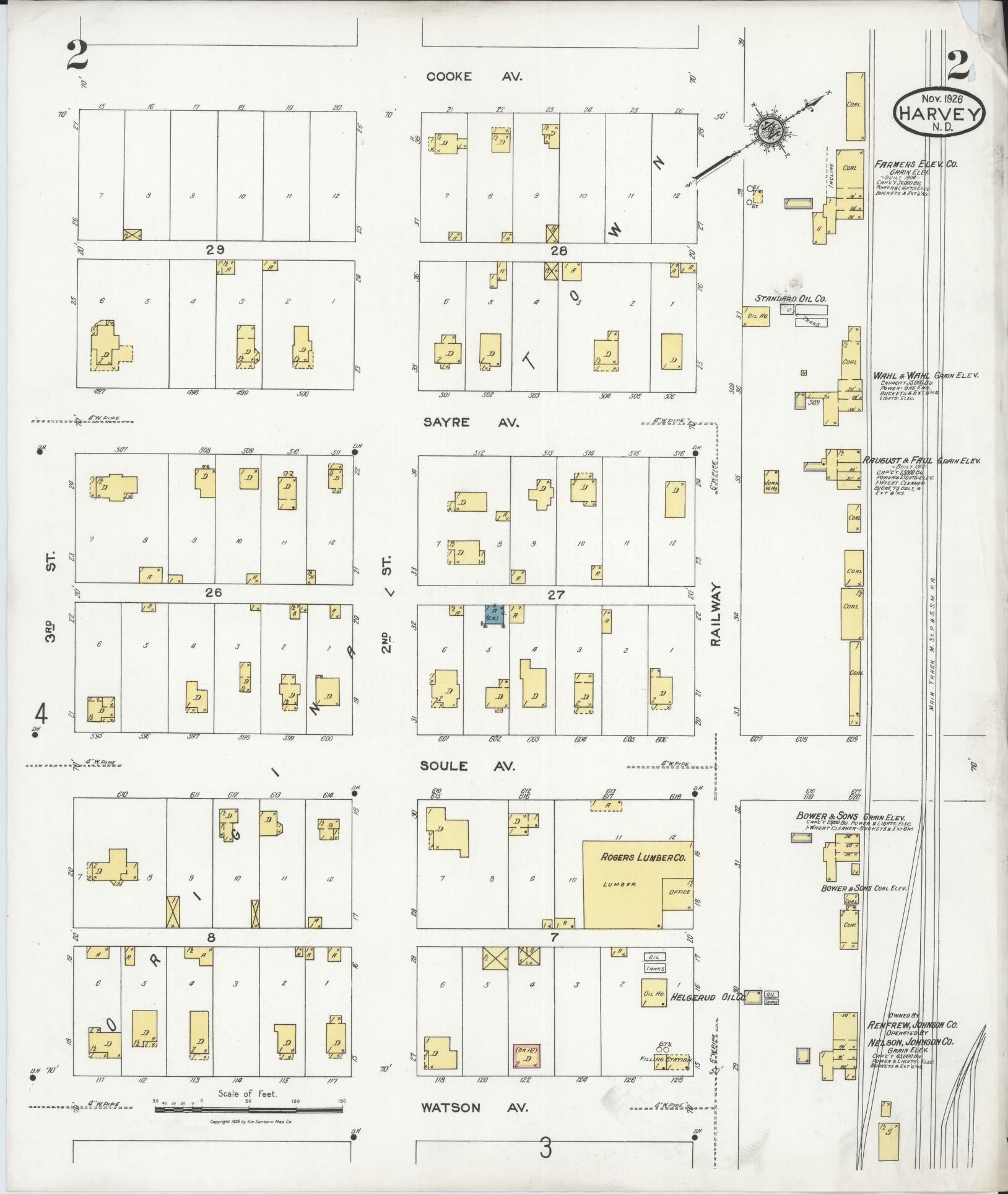 Sanborn Fire Insurance Map from Harvey, Wells County, North Dakota (1926), Sheet #0002 - Historic Sanborn Fire Insurance Map Print, vintage old map wall art, antique decor, genealogy gift, North Dakota North Dakota map